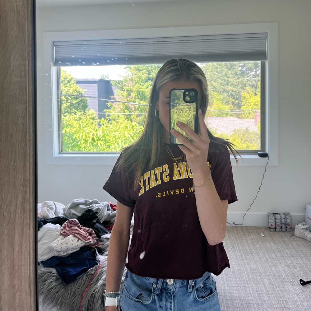 Arizona State Sun Devils maroon crop top with embroidered patch on the side